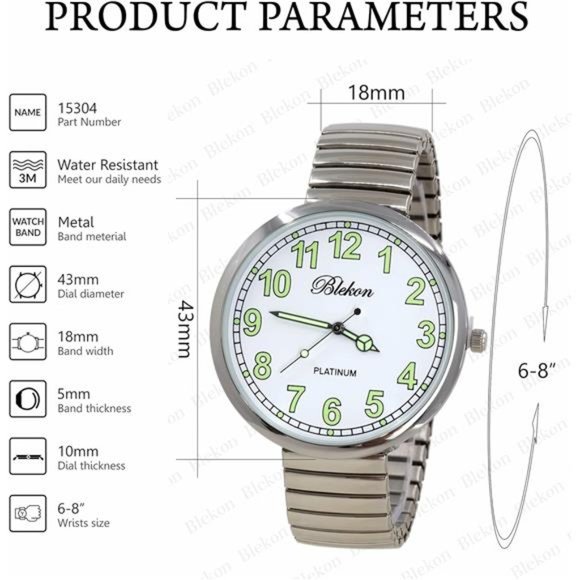 Large Face Stretch Band Luminous Hands and Numbers Dial Japanese Movement main image 6